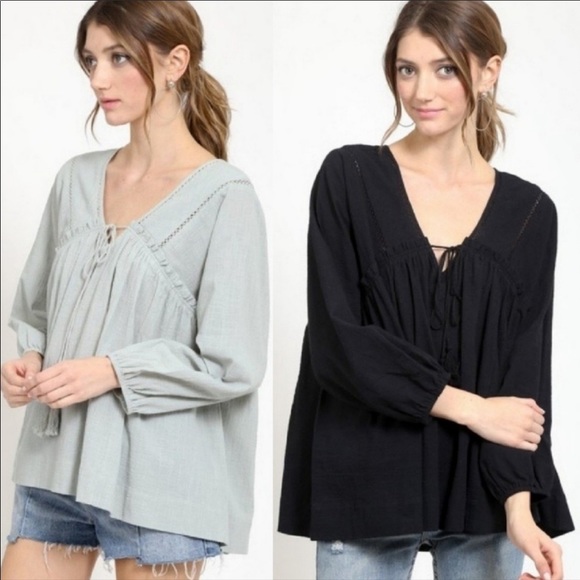 Ladder Lace Peasant Blouse BLACK 100% Cotton NIP - Picture 2 of 7